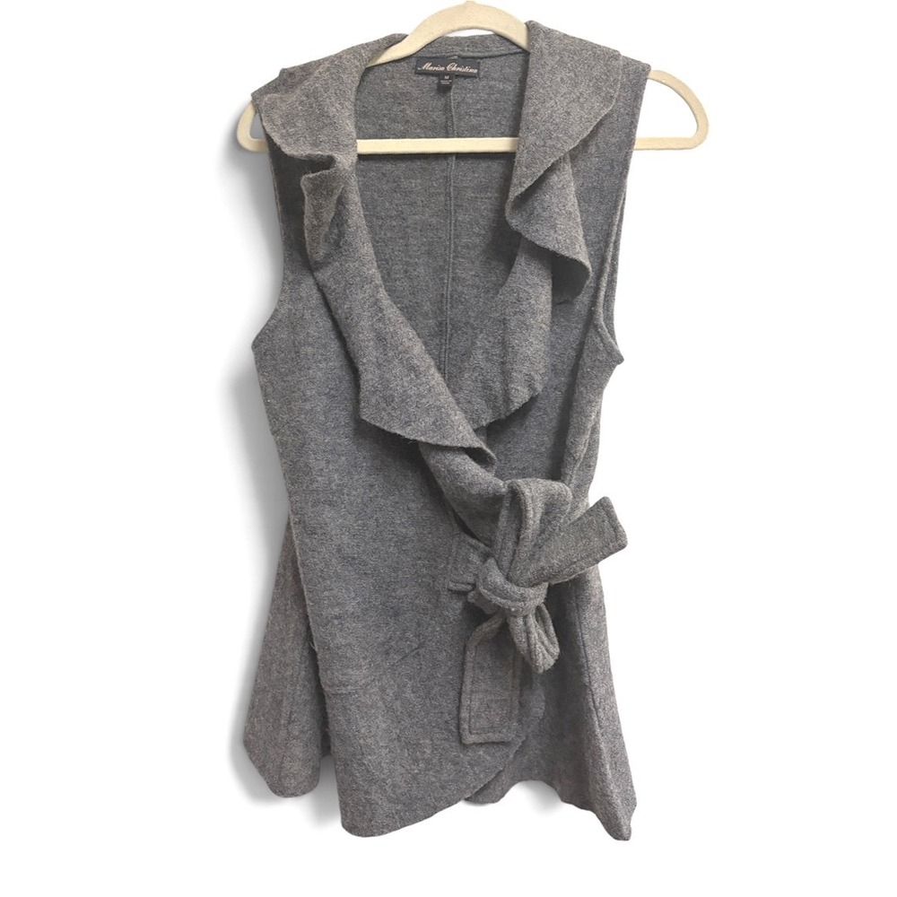Marisa Christina Ruffle Wrap Boiled Wool Grey Vest Sleeveless Side Tie Size M